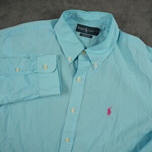 Ralph Lauren Shirt Mens XL Blue Gingham Custom Fit Button Down Long Sleeve